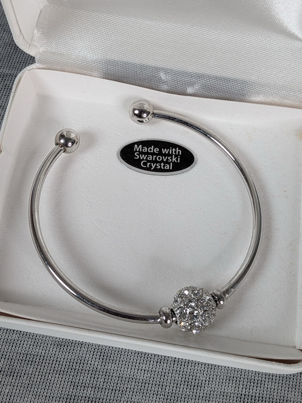 Silver Tone Swarovski Crystal Accent Open Bangle Bracelet